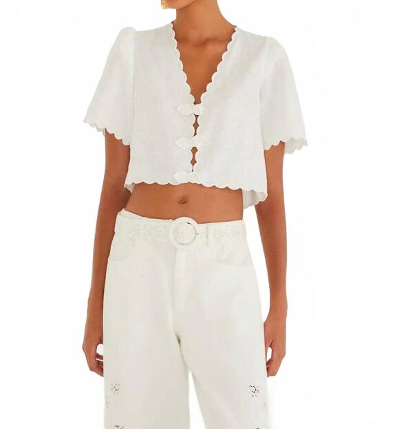 FARM RIO Tops - NEW FARM RIO women's roses scallop artisanal top in off-white